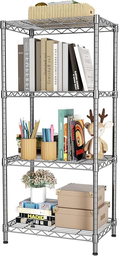 SINGAYE 4 Tier Shelf Adjustable Storage Shelf Wire Shelving 400LBS Load Capacity Metal Storage Rack for Kitchen Office Home Storage Pantry Room Silver 12" DX18 WX43.5 H