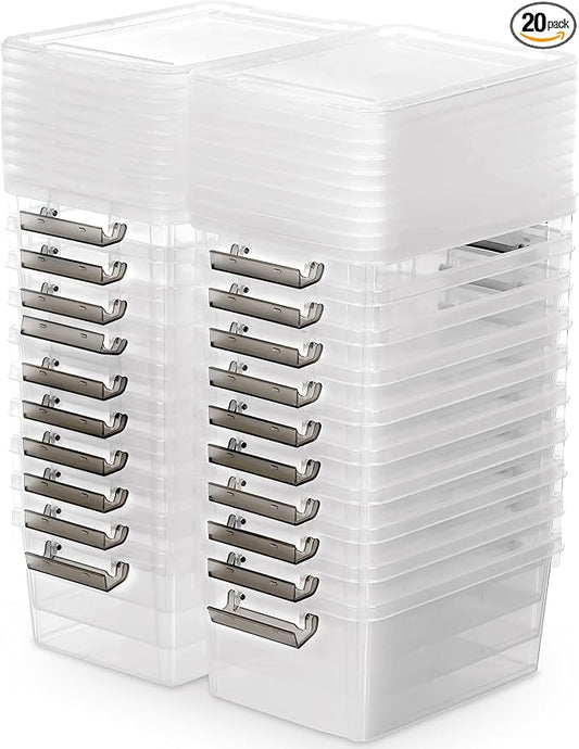 Citylife 1.3 QT 20 Packs Small Storage Bins Plastic Storage Container Stackable Box with Lids for Organizing, Clear White