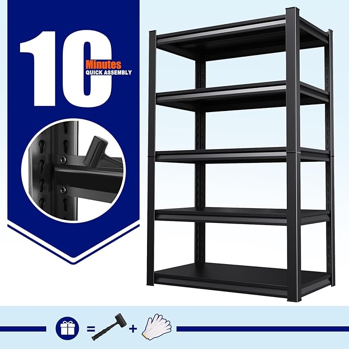 71" H Garage Shelving Heavy Duty Storage Shelves, Metal Adjustable Shelving Unit, Utility Garage Organizer Shelf for Basement, Pantry, Kitchen, Warehouse,15.7" D x 35.4" W x 71.2" H, Black