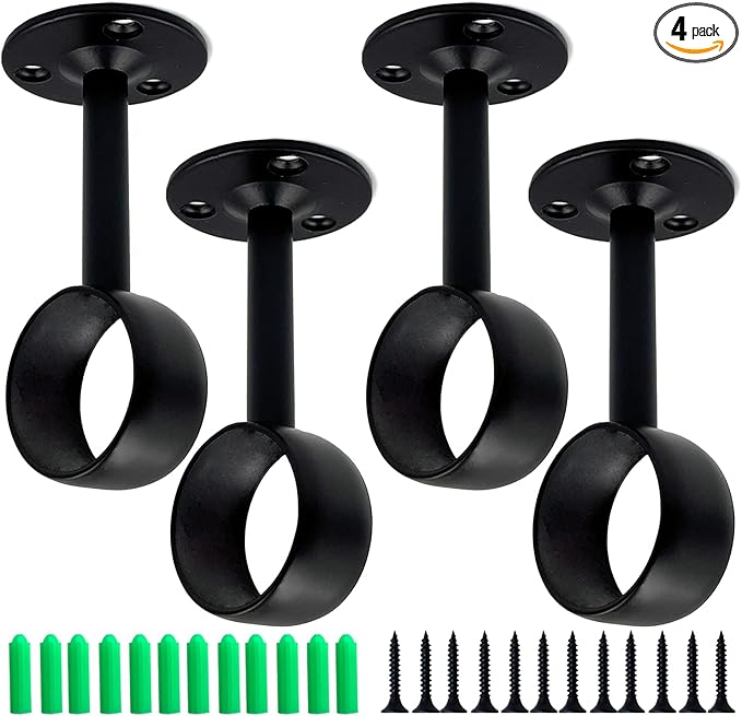 1-1/4 Inch 4 Packs Black Heavy Duty Stainless Steel Closet Rod End Supports Closet Pole Sockets Curtain Rod Brackets， Closet Rod Brackets (Qualcomm Flange)
