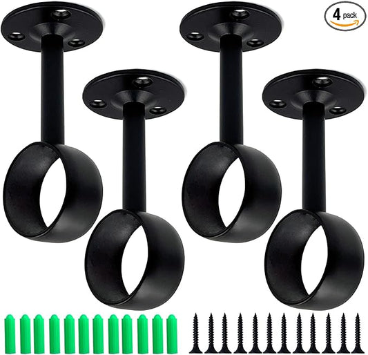 1-1/4 Inch 4 Packs Black Heavy Duty Stainless Steel Closet Rod End Supports Closet Pole Sockets Curtain Rod Brackets， Closet Rod Brackets (Qualcomm Flange)