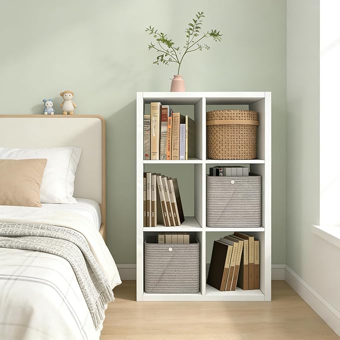 CTESNE【2026 Wooden Thick Frame 6 Cube Storage Organizer Shelf with Anti-Tipping Kits + Reversible Open Back Bookcase, Horizontal and Vertical Dual-use（White,11inch）