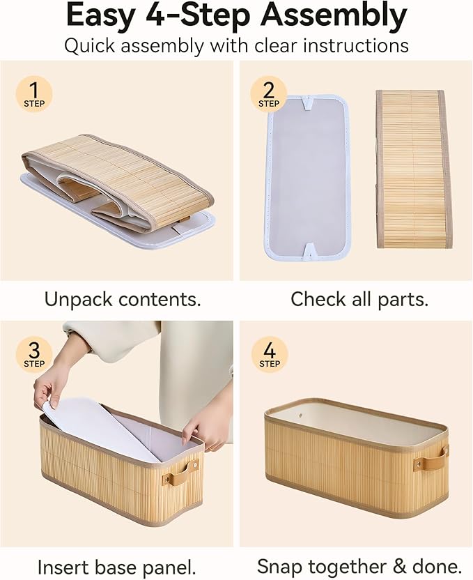 Narrow Storage Bins, Small Basket for Closet and Shelves, Bamboo Toilet Paper Storage Organizer with Handles for Countertop-Bathroom-Home Decor, 2-Pack