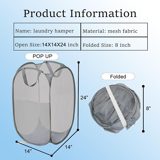 Pack of 2 Pop Up Laundry Hamper for Cruise, Foldable Laundry Basket Collapsible Design Space Saving, Large Side Pocket for Bedroom, Laundry Room, Travel, Hotel, Apartment (Grey+Rose Red)