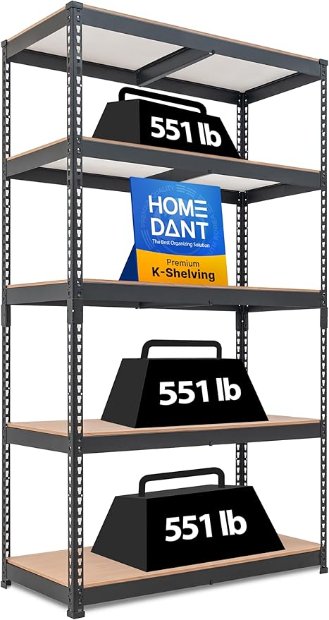 HOMEDANT Deep Width 5 Tier Heavy Duty Garage Shelving Adjustable Metal Rack Storage Shelves Standing Shelf Unit Organizers Pantry Closet Black 1Pack (39.8" W x 18.2" D)
