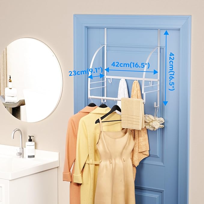 Kaiferty Over The Door Clothes Hanger Drying Rack, Over Door Drying Rack Hooks for Hanging Towels, Coats & Clothes, Door Hanger Organizer Storage for Bathroom Bedroom Laundry Dorms Washroom (White)