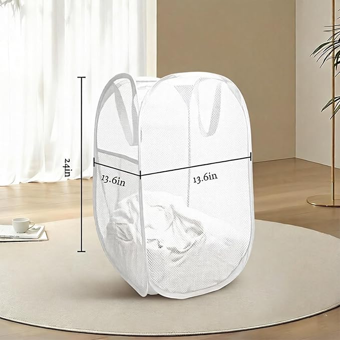 Pop up hamper, the upgraded laundry basket with breathable side pocket mesh. Ideal for room, apartment, dormitory, travel, business trip & kids storage(1,white)