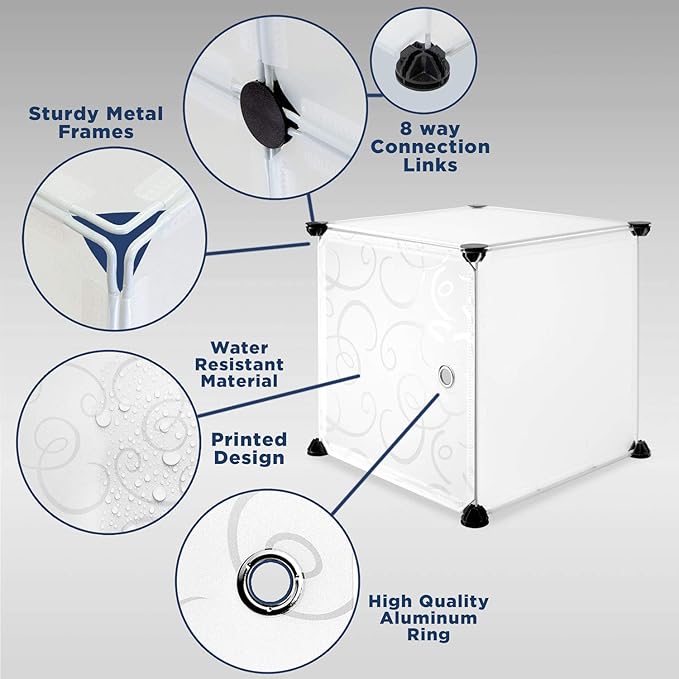 Work-It! Cube Storage Organizer - 12 Cubes | Stackable Portable Closet Organizer Shelves, Modular Cabinet with Doors and Hammer, Translucent White, 56" W x 42" H x 14" D