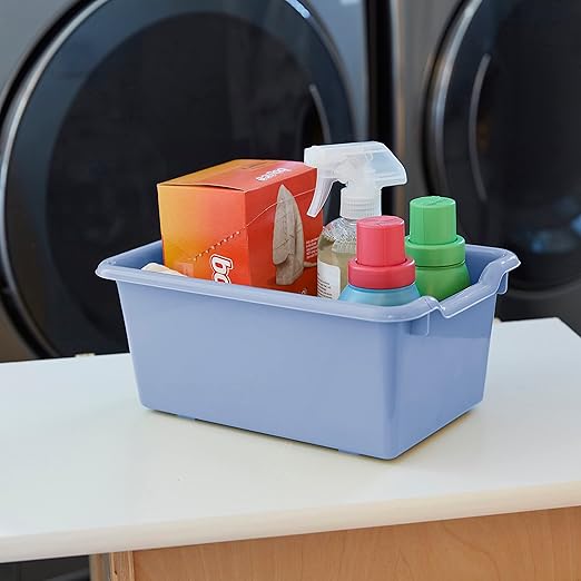 ECR4Kids Scoop Front Storage Bin, Multipurpose Organization, Powder Blue, 15-Piece