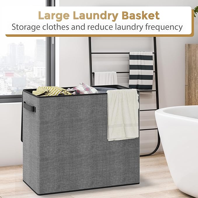 Optish 180L Laundry Hamper 3 Section, Large Laundry Hamper with Lid, Dirty Clothes Hampers with Handles, Laundry Basket Organizer for Laundry, Bedroom, Bathroom, Laundry Sorter Baskets, Grey