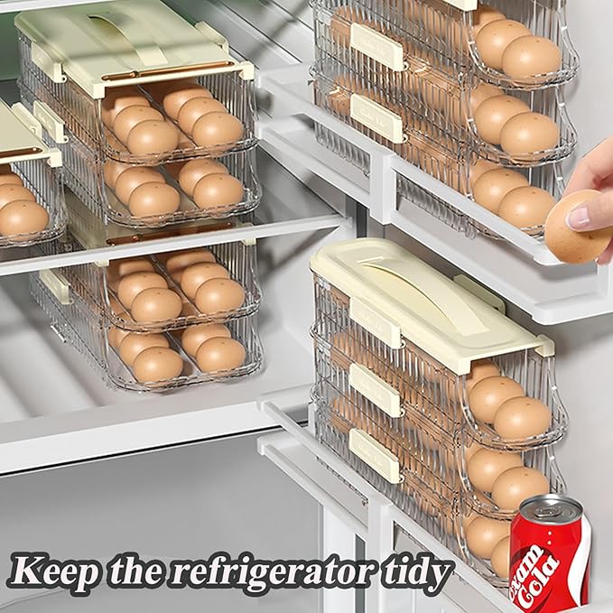 Egg Holder for Fridge Automatic Rolling, Egg Storager Container Organizer Dispenser for Refrigerator Stackable Removable Inner Tray, Egg Accessories (Clear, 1 Row-2 Tiers)