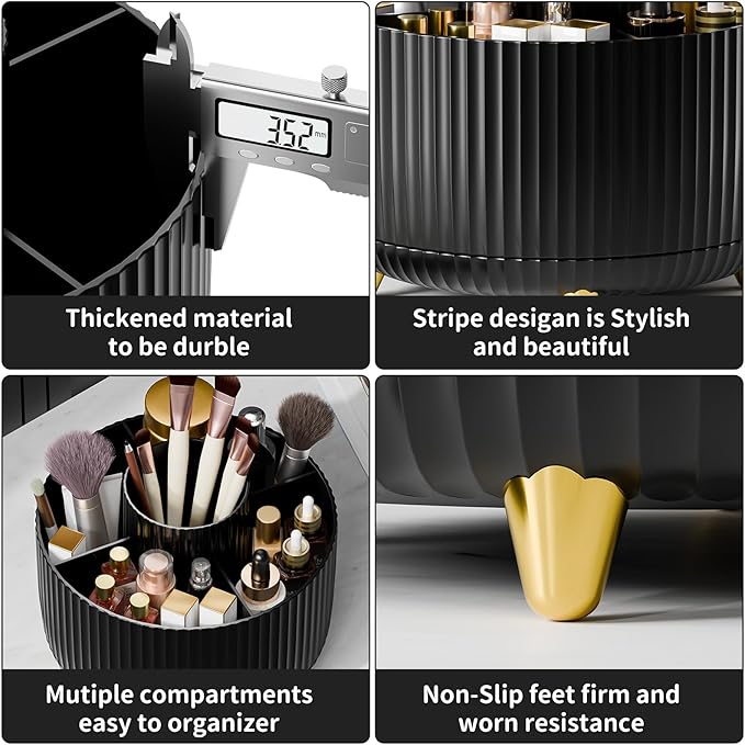 fanado 360° Rotate Makeup Brush Holder Organizer, Makeup Organizers Countertop, Makeup organization and Skincare Storage with Gift Box Packing for Vanity, Desktop, Bathroom (Black)