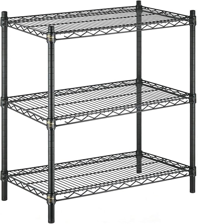 APLSS 18" D x 30" W x 34" H Black Heavy Duty Wire Shelving with 3 Tier Shelves, NSF Certified, Height Adjustable, Wet&Dry Environments, for Kitchen Garage Walk-in Cooler&Freezer, 800lbs Capacity