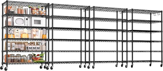 PrimeZone 6 Tier Wire Shelving with Wheels 78''H 1500lbs Storage Shelves NSF Certified Heavy Duty Steel Metal Shelf Adjustable Rolling Rack Kitchen Garage Closet Pantry Laundry 78''HX36''WX18''D 4Pcs