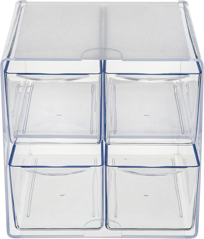 Deflecto Stackable Cube Organizer, Desk and Craft Organizer, 4 Drawers, Clear, Removable Drawers and Dividers, 6"W x 6"H x 7 1/8"D (350301CR)