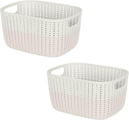 Simplify 2 Pack 2 Tone Sailor Knot Plastic Storage Tote | Decorative Basket | Closet Organization | De-clutter | Accessories | Toys | Bathroom Organization | Medium | Ivory