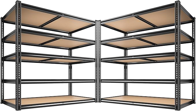 ROOMFAVE 40" W Storage Shelves 5 Tier Garage Shelving Heavy Duty,2350LBS Adjustable Metal Shelving Unit, Garage Shelves for Basement, Warehouse, Pantry, Closet, 72.1" H x 40" W x 20" D, Black,2PCS