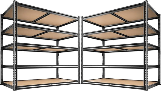 ROOMFAVE 40" W Storage Shelves 5 Tier Garage Shelving Heavy Duty,2350LBS Adjustable Metal Shelving Unit, Garage Shelves for Basement, Warehouse, Pantry, Closet, 72.1" H x 40" W x 20" D, Black,2PCS