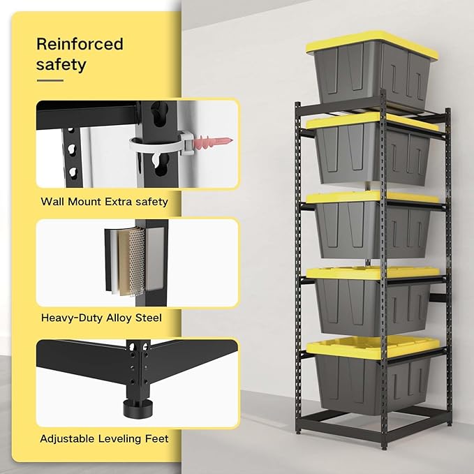 FERO 27 Gallon Tote Storage Rack, Heavy-Duty Storage Bin Rack Organizer, 5-Tier Standing Storage Bin Shelves, 250 lb Capacity, Maximize Space for Garage, Warehouse, Utility(Totes Not Included)