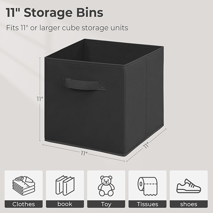 11x11 Inch Storage Bins Cubes, Fabric Foldable Storage Box, Collapsible Closet Organizer for Clothes, Blankets, Office, Bedroom, Living Room, Shelf Cabinet, Bookcase, Black, 9 Pack