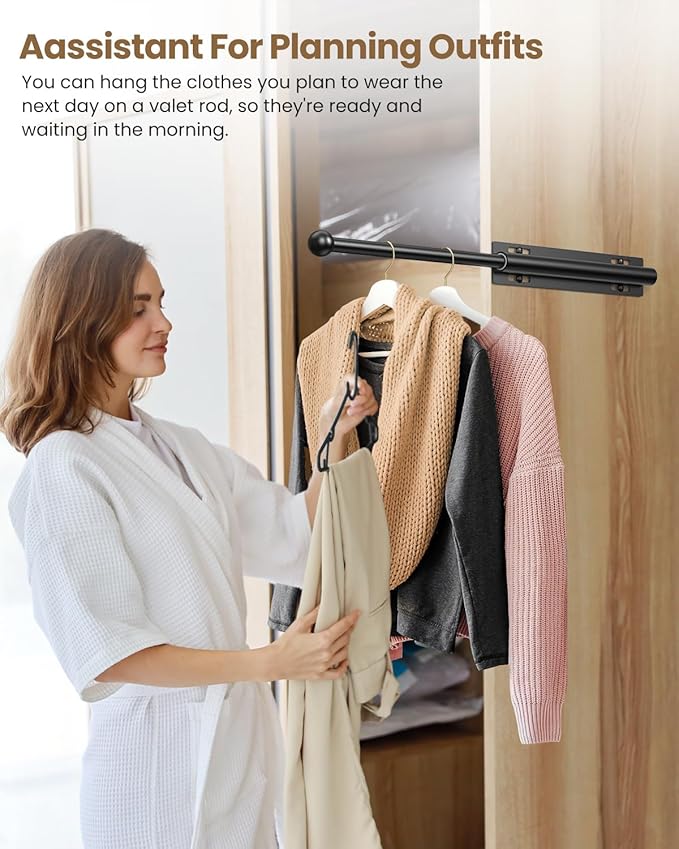 Supforce 2 PACK Valet Rod for Closet Pull Out, Retractable Slide Out Valet Rod Closet Organization, 12" Aluminum Valet Clothing Hanger Rods Perfect for Suits, Freshly Pressed Clothes, Black