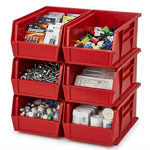 Quantum Storage QUS230RD Ultra Stack & Hang Heavy Duty Part Organizer Red Bins 11" L x 6" W x 5" H 12 Pack