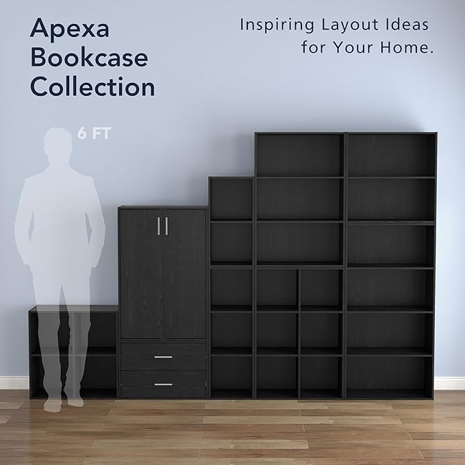 Homes: Inside + Out Apexa 3-Cube Storage Organizer Shelves, Stackable Wood Bookcase Fits Cubby Bins for Organization, Dorm Teen Room Decor & Home Office, Black