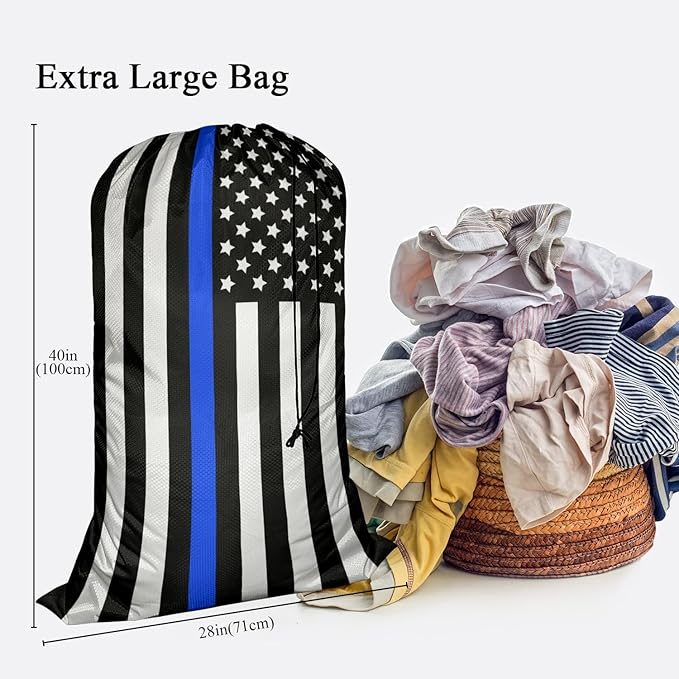 Swono American Flag Extra Large Travel Laundry Bag, Rip-Stop Dirty Clothes Shoulder Bag with Drawstring, Heavy Duty Travel Laundry Bag, Large Laundry Hamper Liner, Machine Wash