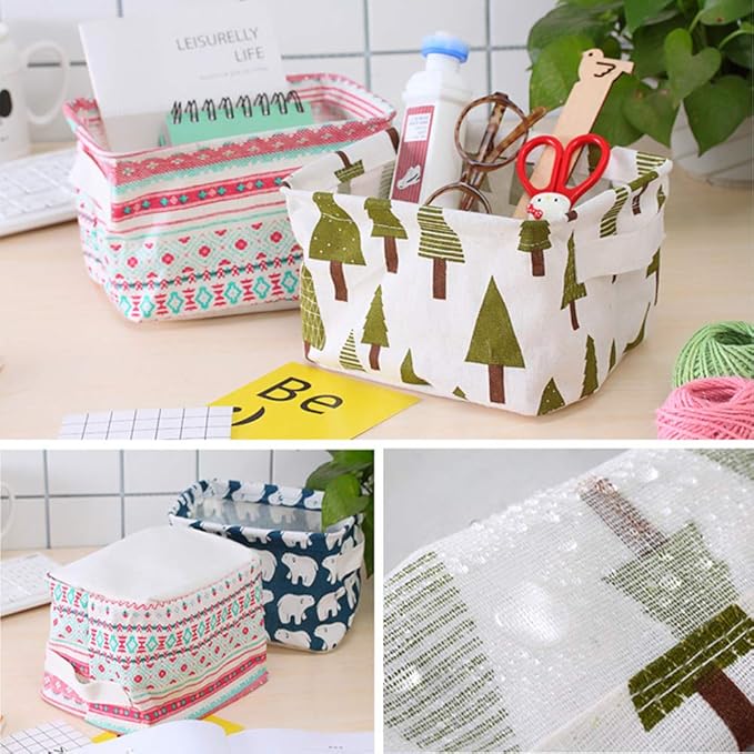 Foldable Storage Basket - Set of 6 Small Collapsible Canvas Containers Organizers with Handle for Home Decor or Storing Toys, Keys, Sundries, Little Crafts. (Style B)
