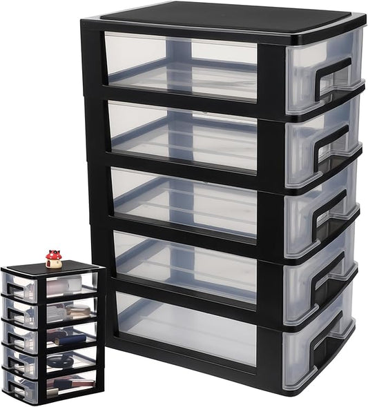 Cabilock 5 Drawer Plastic Storage Organizer Clear Desktop Drawer Storage Cabinet for Office Study Bathroom Craft Supplies