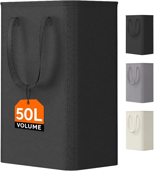 Lifewit 50L Slim Laundry Hamper, Narrow Small Laundry Basket with Handle for Dirty Clothes, Collapsible Tall Thin Laundry Bin for Bathroom Bedroom Dorm College, Black