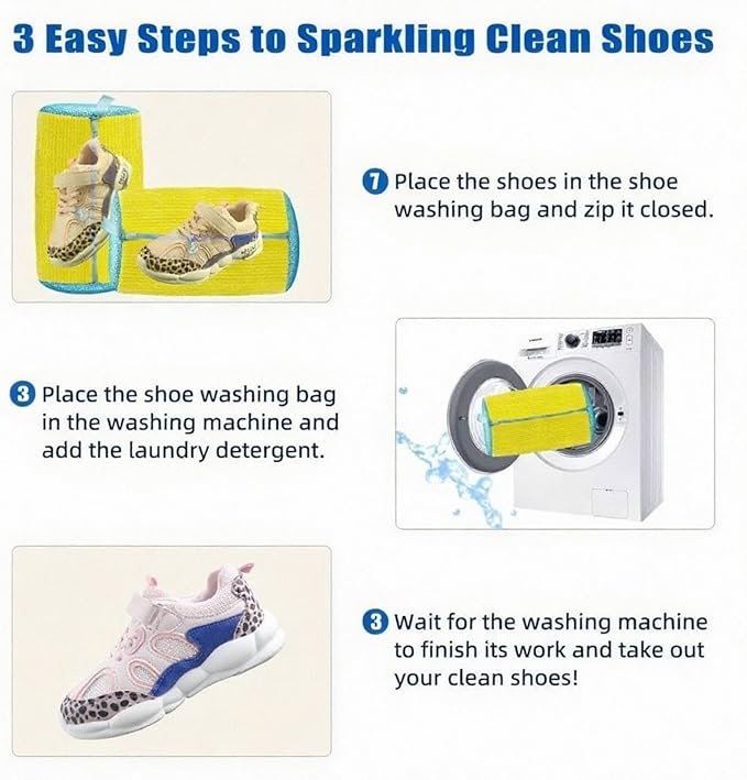 2 Pack Shoe Bag for Washing Machine, XXL 360° Protect Sneaker Laundry Bag for Shoes Reusable Durable Fibers Adjustable Washer Bag with Zipper for Tennis Gym Sneakers Shoe Dryer (Yellow)