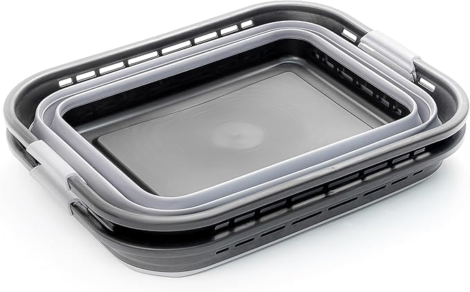 SAMMART 42L (11 gallons) Collapsible Plastic Laundry Basket - Portable Pop Up Storage Container/Organizer - Portable Hamper - Space Saving Easy Storage (Black/Frost Grey (Set of 2))