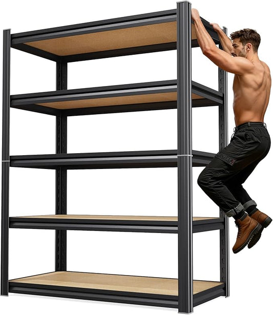 71''H 35.4''W Storage Shelves,2500LBS Garage Shelving ,Adjustable Garage Shelves ,Heavy Duty Metal Shelving, 5 Tier Wood Utility Steel Shelf, Shelving Units and Storage Rack fo Kitchen Pantry Laundry