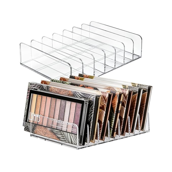 WECHENG 2 Pack Acrylic Eyeshadow Makeup Palette Organizer: Makeup Organizer for Drawer - 7-Section Cosmetic Display Case for Bathroom Vanity Countertop - Clear Cosmetic Organizer Storage Accessories