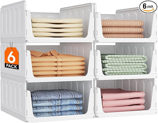 Lifewit 6 Pack Stackable Closet Organizers and Storage Basket for Clothes, Plastic Sweater Storage Bins for Wardrobe, Multifunctional Pants Organizer for RV, Pantry, Kitchen, Dorm, 32 cm/12.6 inch(L)