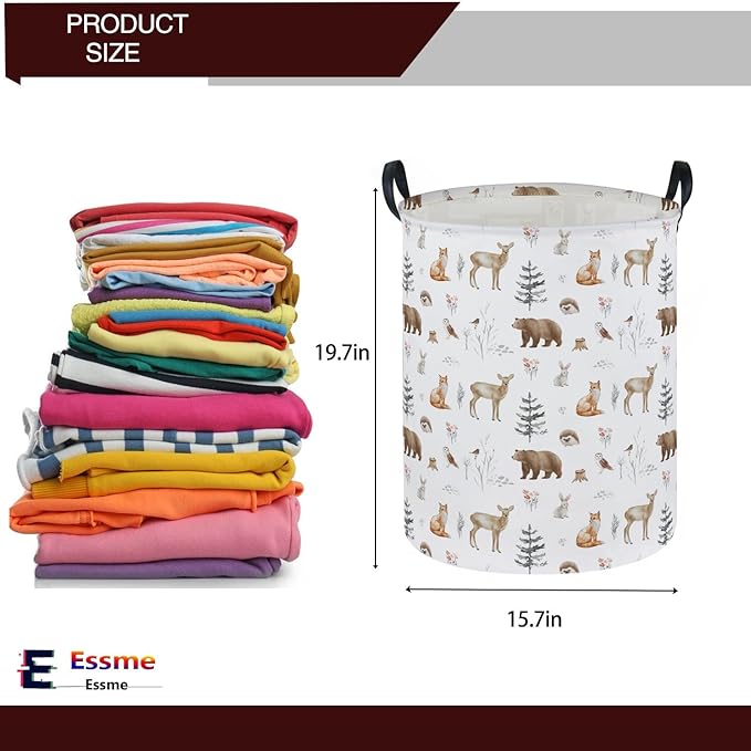 Essme Kids Laundry Basket,Animal Hamper Waterproof Storage Bin for Boys, Woodland Hamper,Gift Baskets(Woodland Animal)