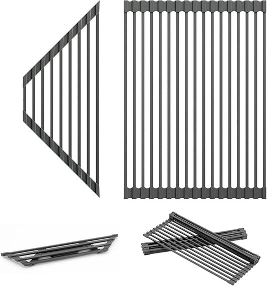 Dowell Over The Sink Roll-Up Dish Drying Rack, Foldable Tube Design, Space Saving Sink Organizer, Sturdy, Easy to Clean, Stylish Look - Triangle+Rectangular - Full Silicone