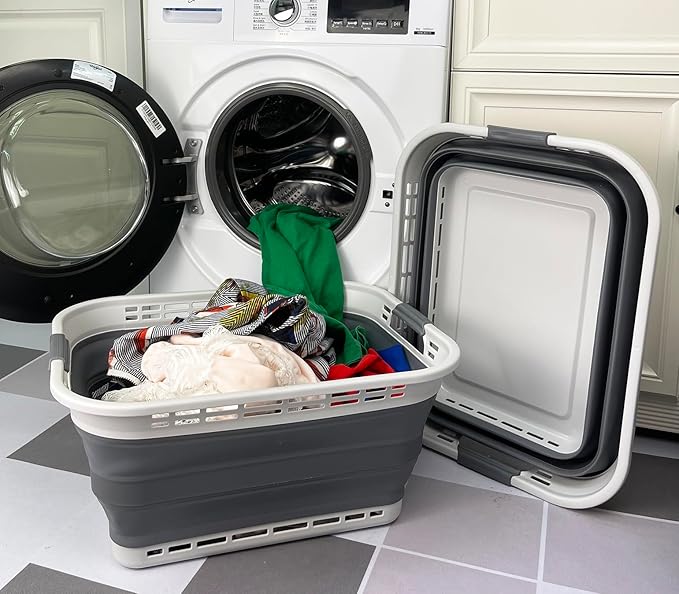SAMMART 42L (11 gallons) Collapsible Plastic Laundry Basket - Portable Pop Up Storage Container/Organizer - Portable Hamper - Space Saving Easy Storage (Grey/Steel Grey (Set of 2))