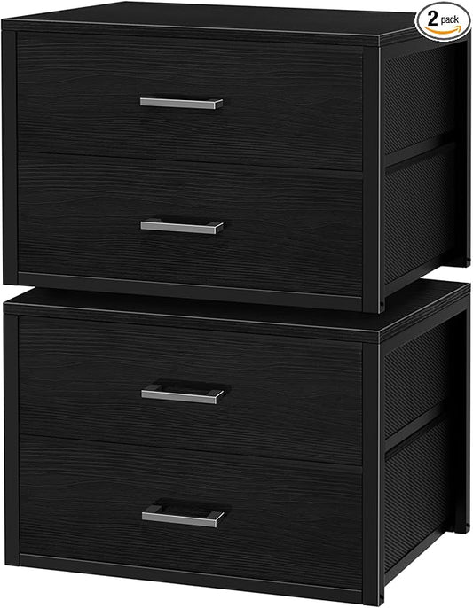 BOLUO Stackable Storage Drawers Closet Organizers and Storage Fabric 2 Drawer Dresser for Bedroom Set of 2 Black Modern