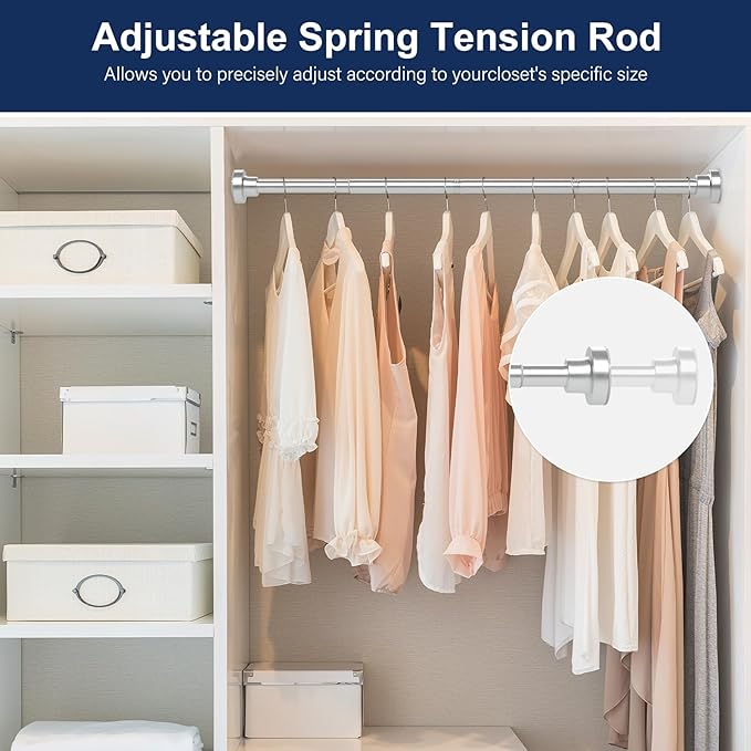 No Drilling Closet Rod, 27.5-63 Inches Hanging Closet Rod for Clothes, Closet Bar & Pole Heavy-duty, Closet Rods for Hanging Clothes For Closet Wardrobes Bathroom Laundry RV Curtains,Nickel