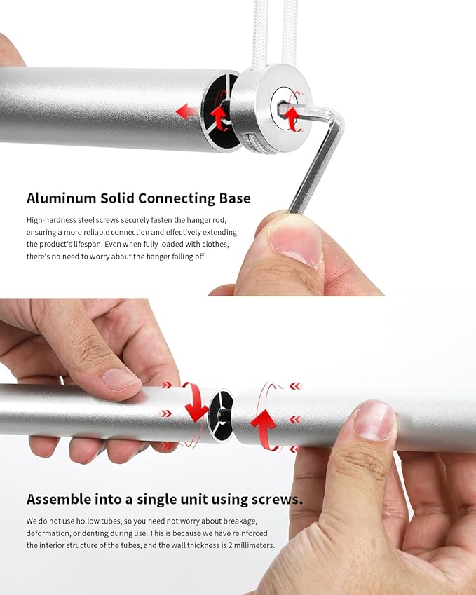 BaiNong Adjustable Closet Hanging Rod Heavy Duty 48'' Silver (Silver, 48 Inch)
