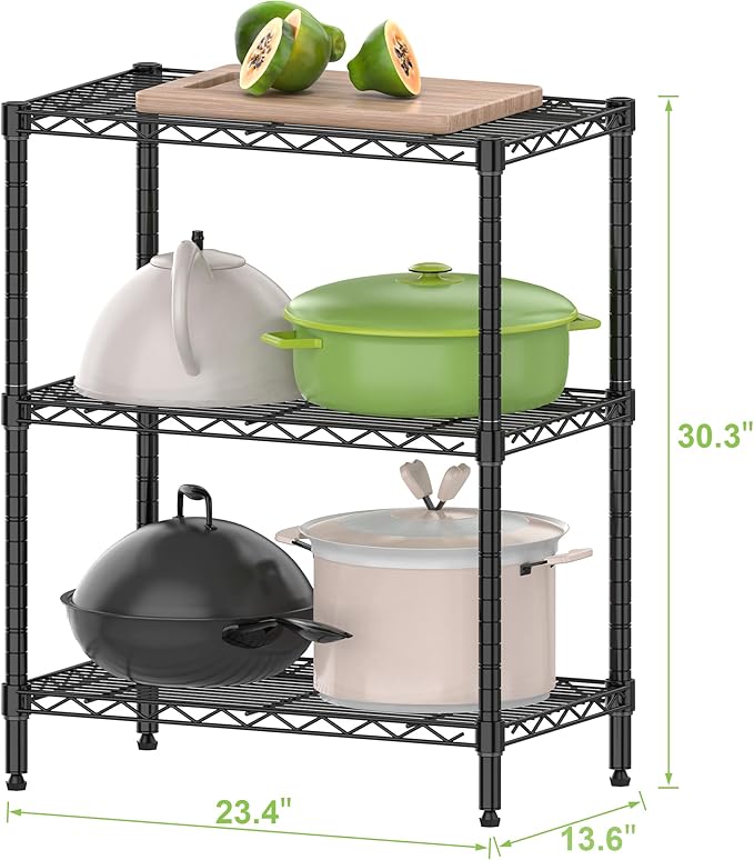 Storage Shelves Garage Wire Shelving 3 Tier Metal Wire Steel Rack Shelving Units Organizer Adjustable Utility Shelf Commercial Shelf for Kitchen Garage Pantry Laundry