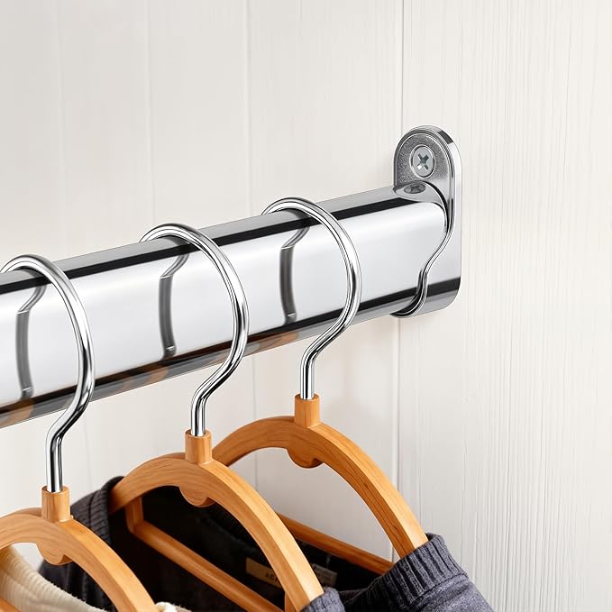 Premium Chrome Oval Closet Rod for Hanging Clothes 52 to 70 Inch, Includes End Supports, Adjustable Wardrobe Tube, Heavy Duty Extendable Closet Pole, Carbon Steel