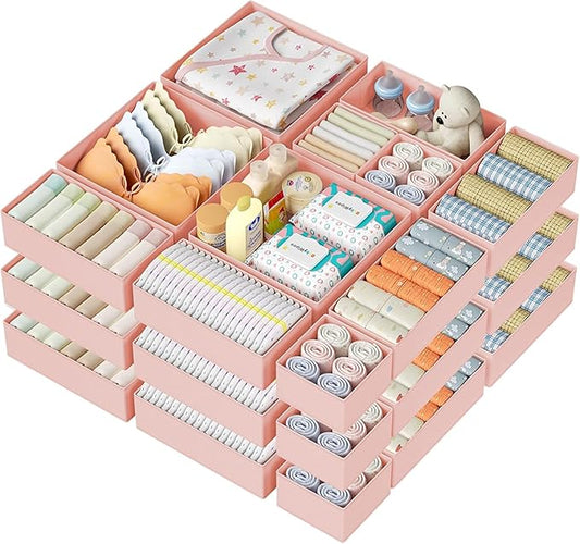 DIMJ Drawer Organizer Clothes 26 Pack - Foldable Baby Organizers and Storage Dresser Organizer for Bedroom, Closet Nursery Organization Dresser Dividers for underwear, Sock, Bra, Belt, Tie