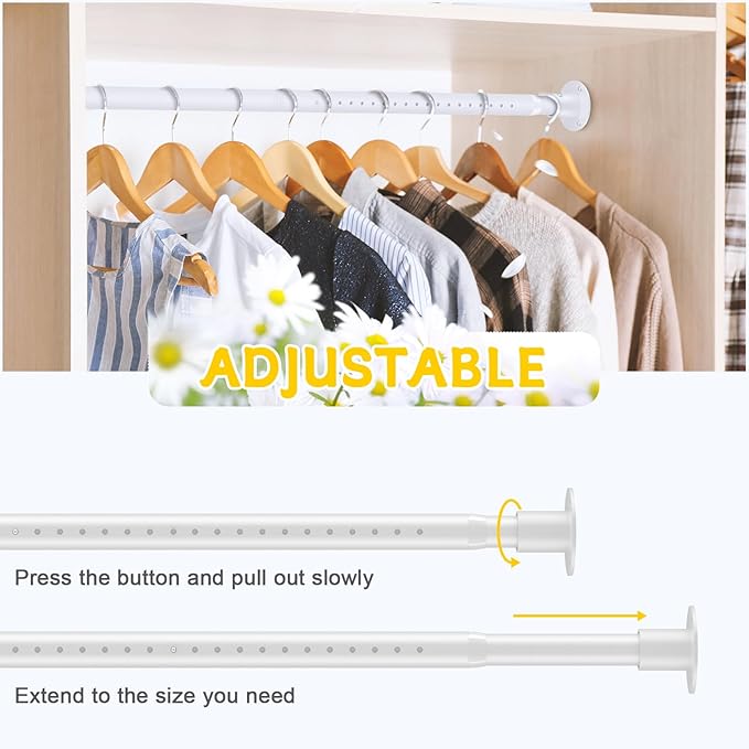 2 Pack Closet Rod,17 to 96 Inch Adjustable Closet Rods for Hanging Clothes Heavy Duty Closet Hanging Rod White Closet Poles for Wardrobes,Bathroom,Windows