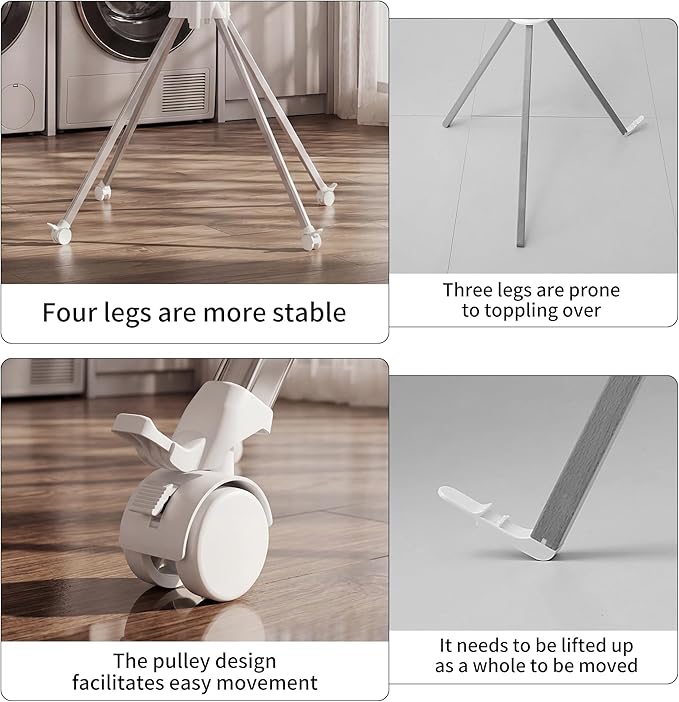 RFOUO Clothes Drying Rack Aluminum-4 Legs 16rods Single Layer, Portable Foldable Drying Rack,Space Saving Laundry Drying Rack,Drying Rack Clothing for Laundry Bedroom Household