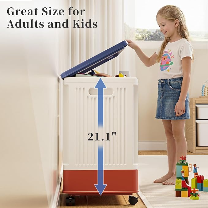HAIXIN HOME 60L Kids Laundry Hamper with Lid, Cute Rolling Laundry Basket with Wheels & Handle, Slim Dirty Clothes Organizer for Kids Bedroom, Nursery, Bathroom, Closet, Tricolor
