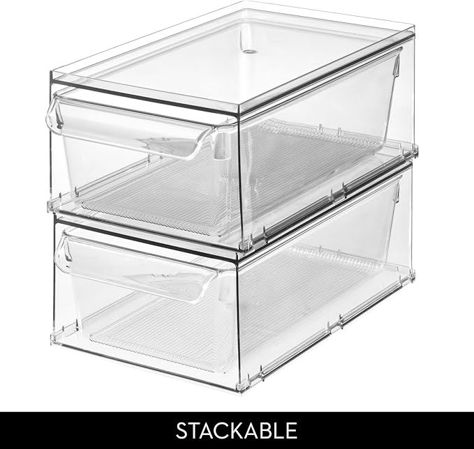 iDesign Stackable Kitchen Storage Drawer for Fridge, Pantry, Under-Sink, or Cabinet - Set of 4 - Clear