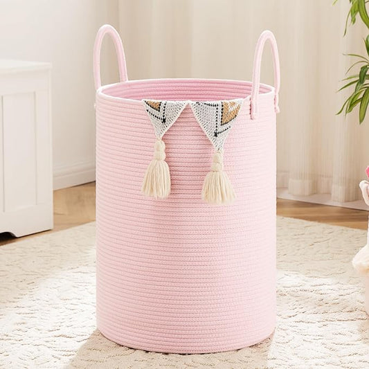 Artfeel Laundry Basket,Woven Cotton Rope Laundry Hamper,60L for Decorative Storage of Dirty Clothes,Toys and Blankets in Bathroom,Baby Room and Living Room